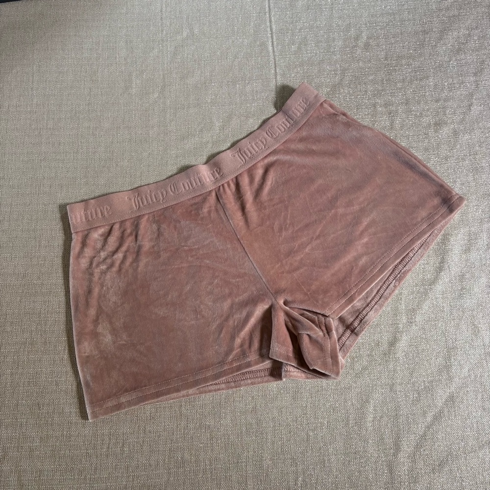 Juicy Couture Pink Velour Shorts with rhinestone “Juicy” Medium